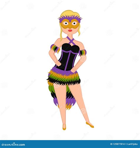 Girl With A Mardi Gras Costume Stock Vector Illustration Of Symbol Decoration 129877814