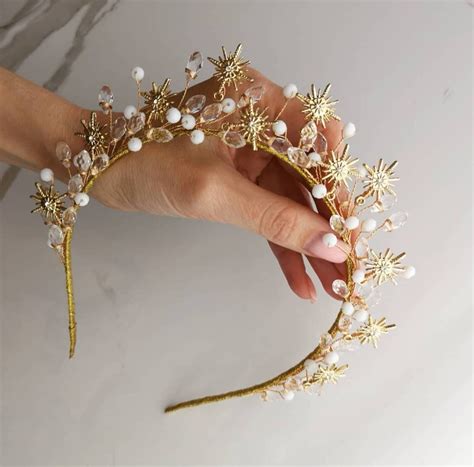 halo crown celestial star tiara bridal celestial headpiece etsy