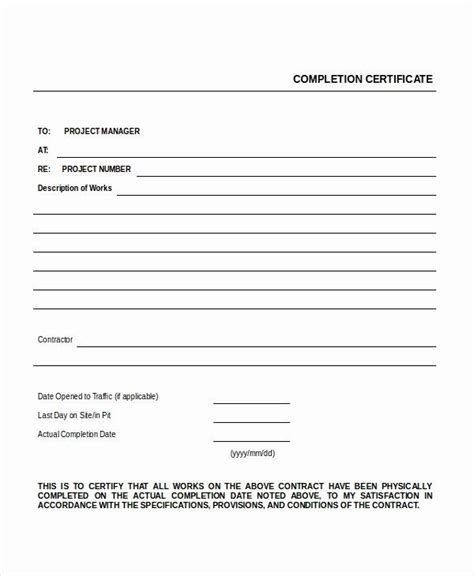 Construction Job Completion Sign Off Form New Work Certificate Template