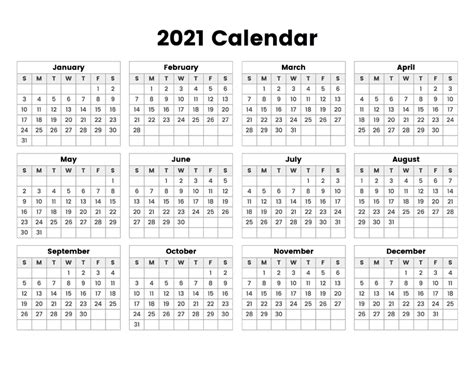 2021 Calendar Calendar Options