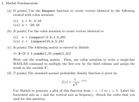 Solved 1 Matlab Fundamentals A 6 Points Use The Linspace
