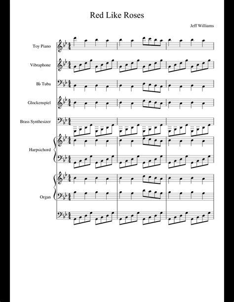 Red Like Roses Sheet Music For Piano Percussion Tuba Brass Ensemble