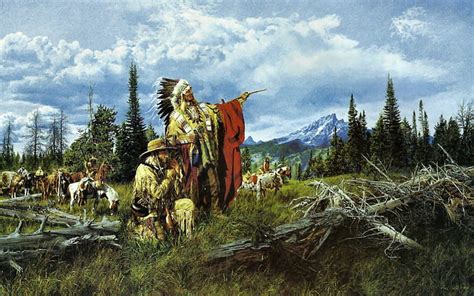 Teton Sioux And Trapper F2 Trapper Art Tetons Mountains Painting