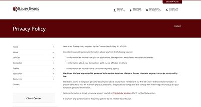 You need one if you collect any sort of data at all from people on your site. Privacy Policy Page for CPA and Accountants' Websites