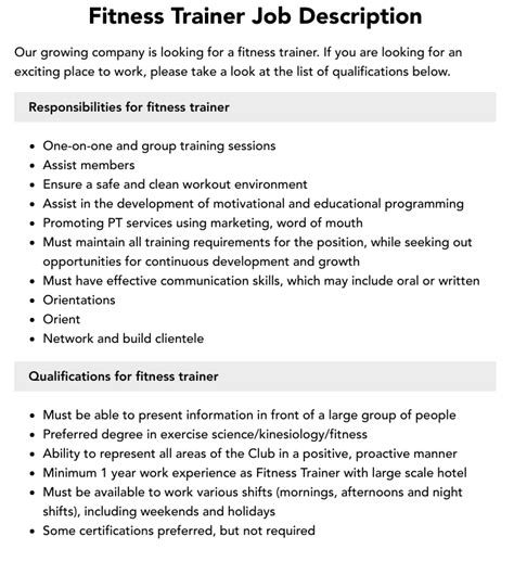 Fitness Trainer Job Description Velvet Jobs