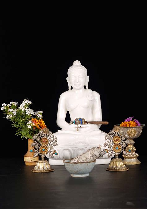 Sold White Marble Meditating Buddha Statue 12 71wm14a Hindu Gods