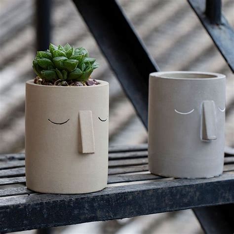 Concrete flower pot mold simple abstract face design planter | Etsy in