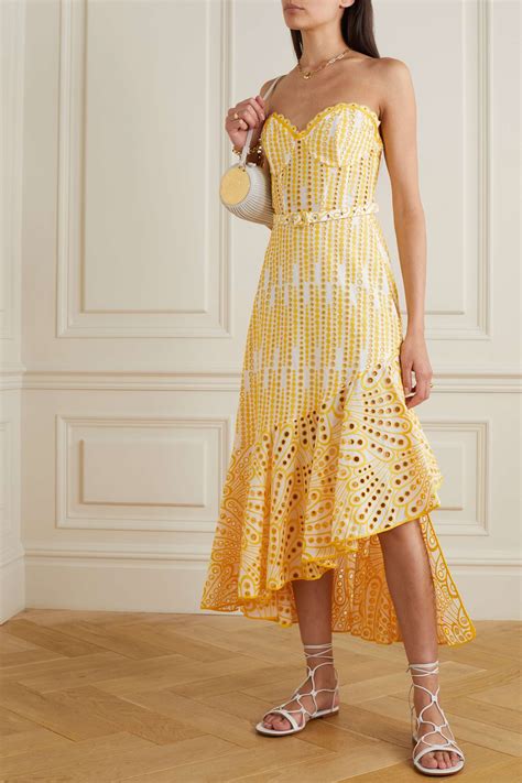 Yellow Aurora Strapless Asymmetric Broderie Anglaise Cotton Blend Dress Charo Ruiz Net A Porter