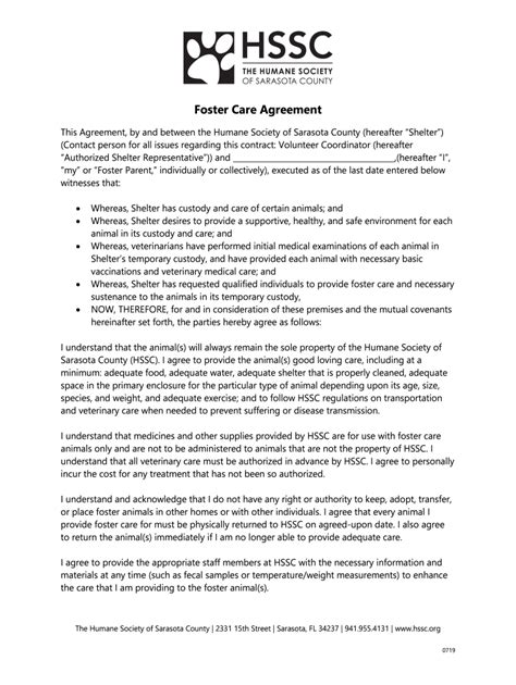 Fl Hssc Foster Care Agreement Sarasota County 2019 Fill And Sign