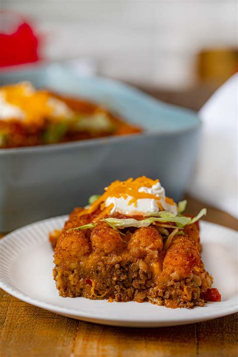 Topped with everyone's favourte golden tots and a zesty pico de gallo, this casserole brings all the kids (young and old) to the table. Tater Tot Taco Casserole Recipe - Dinner, then Dessert