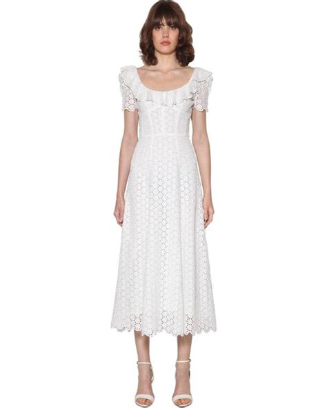 Polo Ralph Lauren Ruffled Eyelet Lace Cotton Midi Dress In White Lyst