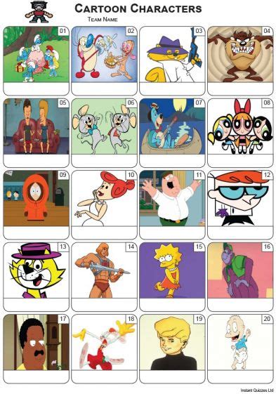 Cartoon Characters Picture Quiz Pr2316