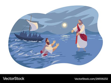 Jesus Walks On Water Bible Concept Royalty Free Vector Image