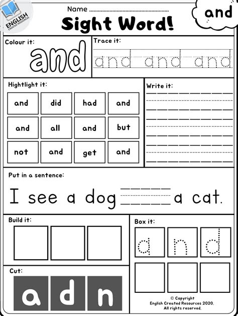 Sight Words Interactive Worksheet For Kindergarte English Worksheets