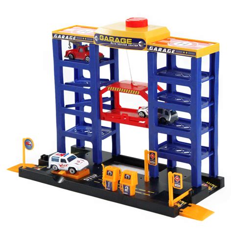Parking Tower Toy Car Play Set W Vehicles Gas Pumps Garage And Working