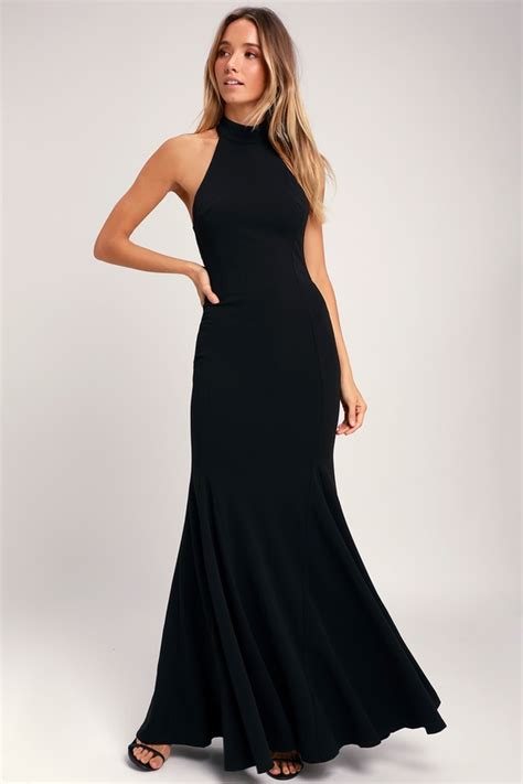 Elegant Black Dress Halter Dress Maxi Dress Gown Lulus