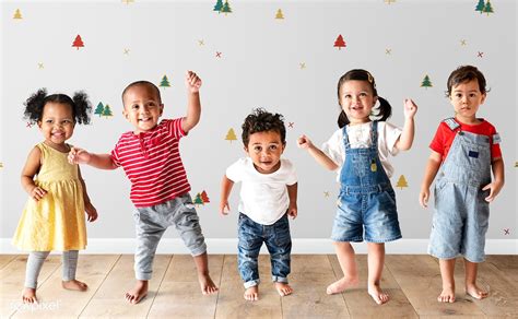 Cute diverse toddlers dancing and having fun | Royalty free stock psd ...