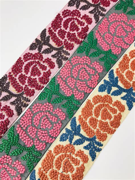 Floral Embroidered Silk Fabric Border Ribbons Laces Trims Etsy