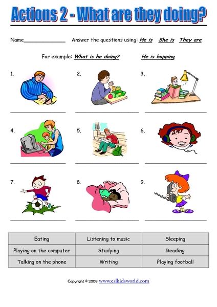 Actions 2 What Are They Doing Worksheet For 1st 4th Grade Lesson