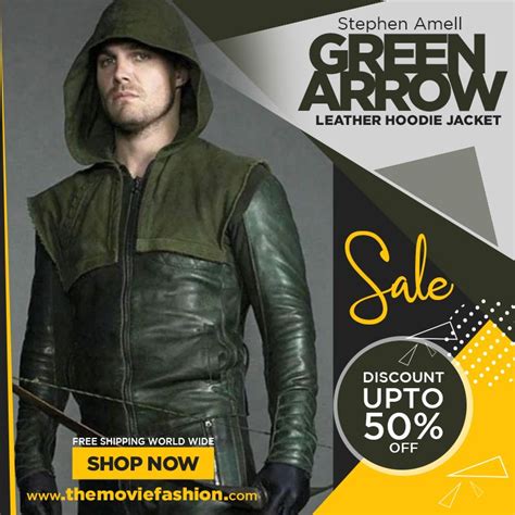 Stephen Amell Green Arrow Leather Hoodie Jacket The Movie Fashion