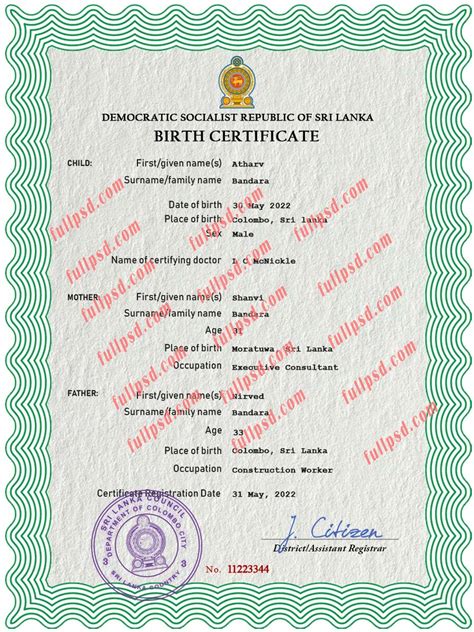Download Sri Lanka Birth Certificate Psd Template Fully Editable Fullpsd