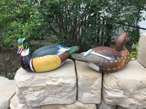 Wood Duck Pair Hand Painted Decorative Decoys Etsy
