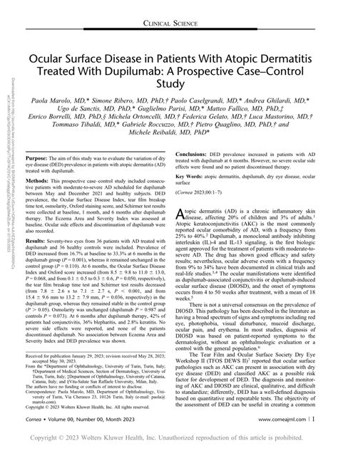 Pdf Ocular Surface Disease In Patients With Atopic Dermatitis Treated