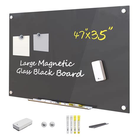 Towon Large Glass Magnetic Dry Erase Board For Wall 47x35 Black