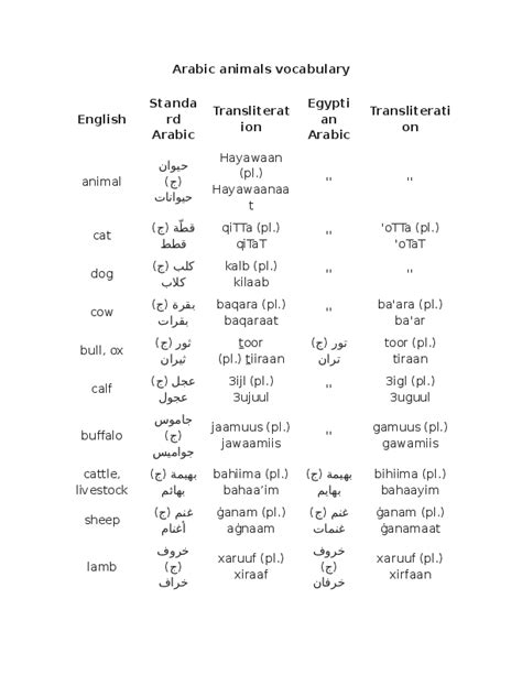 Doc Standard Arabic And Egyptian Arabic Vocabulary Gusman Nugroho
