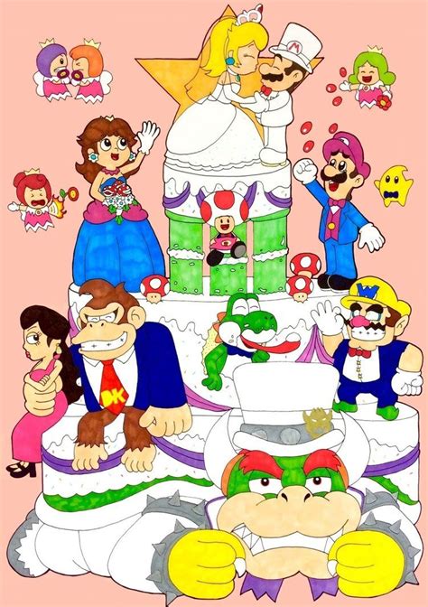 An Image Of Mario And Friends On Top Of A Cake With Other Characters
