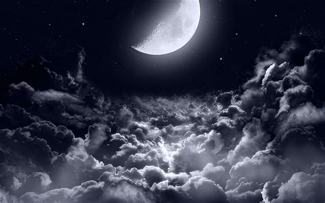 4k Moon Clouds Night City View Wallpaper Photos