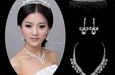 jewelry sets necklace crystal bridal tiaras accessories wedding set quinceanera arrival shining alloy rhinestone ladies pearls earring silver party dress