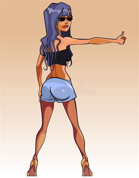 Cartoon Hitchhiker Woman With Purple Hair Stock Vector Illustration