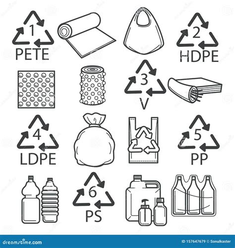 Recycling Symbols Plastic Packaging Or Wrapping Isolated Icons Stock