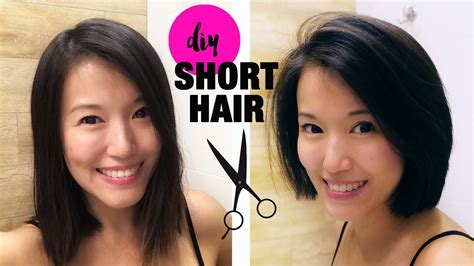How To Cut Your Own Hair Short At Home Women S Diy Haircut Short Bob Actual Chin Length