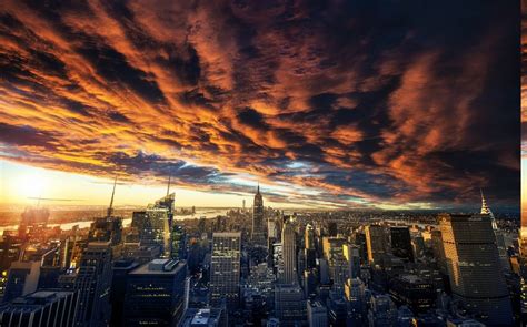 Nature Landscape Clouds Sunset New York City Cityscape Skyscraper