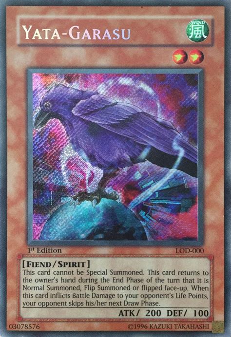 In december 2020, a limited edition copy sold for gbp $6,800 which is around us $9,318,04. Yu Gi Oh Yata-Garasu - Secret Rare - First Edition - LOD 000 in 2020 | Yugioh, Yugioh cards ...
