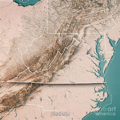 Virginia State Usa 3d Render Topographic Map Neutral Border Digital Art