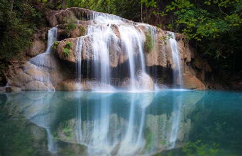 Thailand Nature Background Beautiful Waterfall In Rainforest Stock