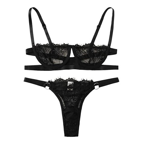 Buy Yunbeilousandex Cut Out Bra And G String Lingerie Set Sexy Lace Perspective Underwire Bra