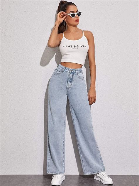 Denim Pants Outfit Ideas In 2021 Wide Leg Jeans Outfit High Waisted