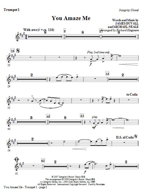 You Amaze Me Trumpet 1 Sheet Music Richard Kingsmore Choir