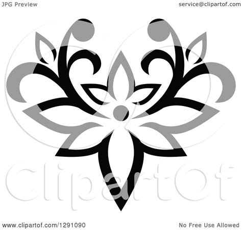 Clipart Of A Black And White Vintage Flower Design Element
