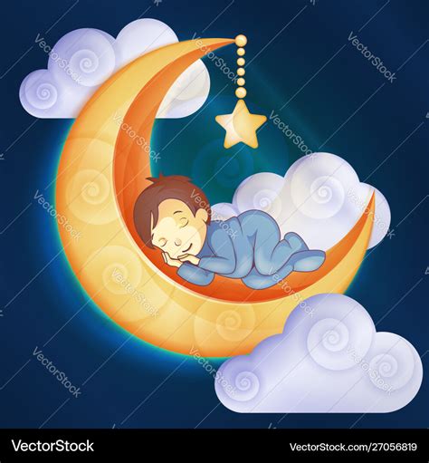 Little Boy Sleeping On Moon Royalty Free Vector Image