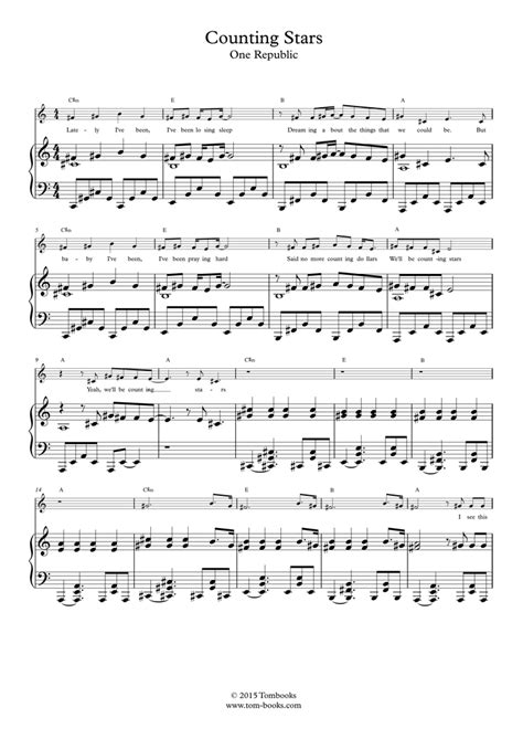 Piano Sheet Music Counting Stars Intermediateadvanced