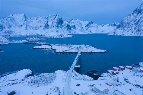 Aerial View Of Norwegian Fishing Village In Reine City Lofoten Islands