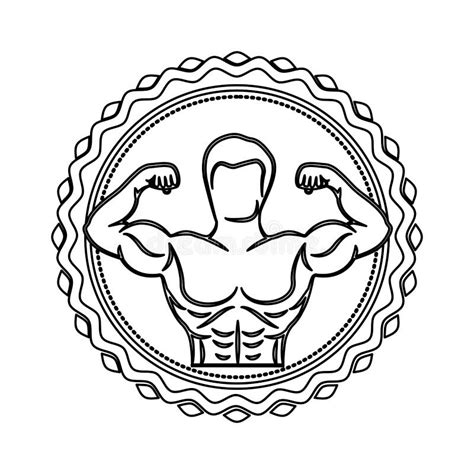 Contour Stamp Border With Half Body Muscle Man Stock Illustration