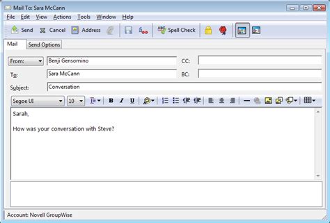 But this doesn't work, the mail always returns in the file: Novell Doc: GroupWise 8 Windows Client User Guide ...