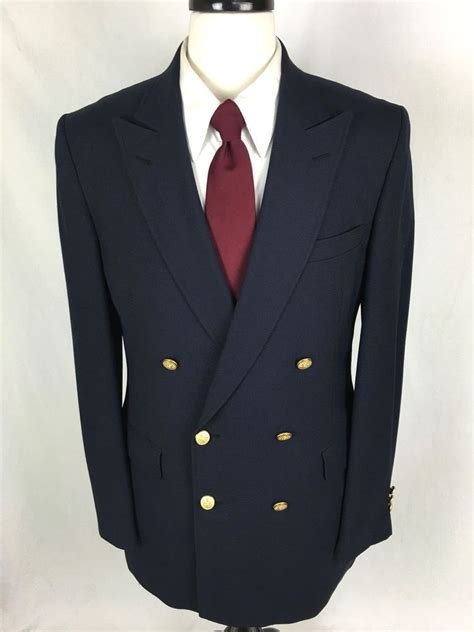 Stafford Blazer 40 Mens Navy Blue Wool Gold Buttons Double Breasted