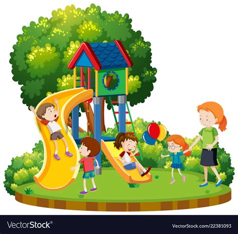 Mother And Children At Playground Royalty Free Vector Image